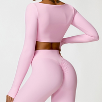 Long Sleeve Stylish Brushed Fabric Top - Pink