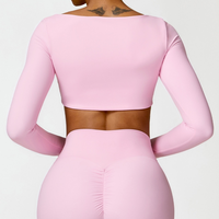 Long Sleeve Stylish Brushed Fabric Top - Pink