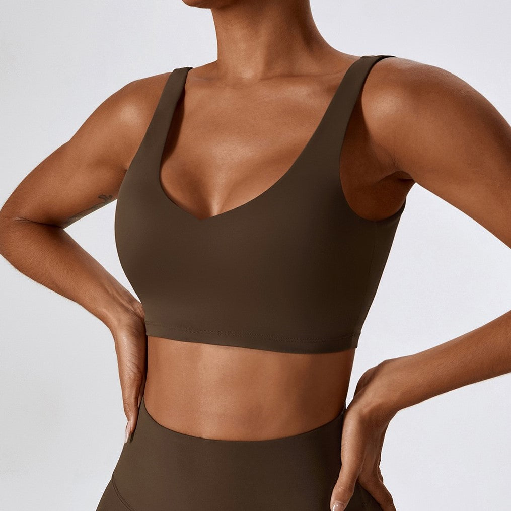 Deep V Soft Fabric Crop Top - Coffee