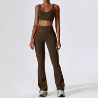 Deep V Flared Legging Set - Coffee