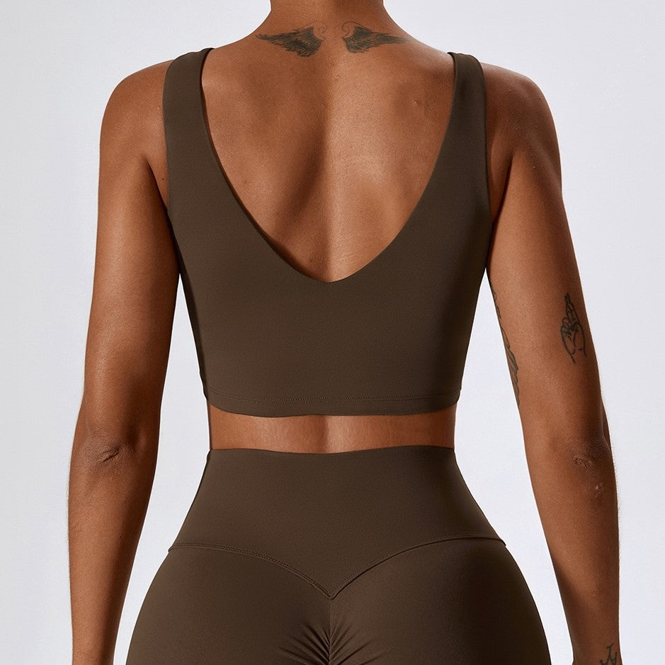 Deep V Soft Fabric Crop Top - Coffee