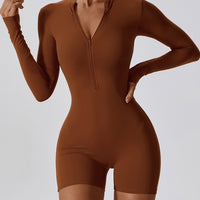 Long-Sleeve Zipper Romper - Caramel