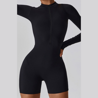 Long-Sleeve Zipper Romper - Black