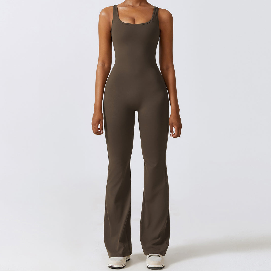 Sexy Stylish Bell Bottom Jumpsuit - Coffee Brown