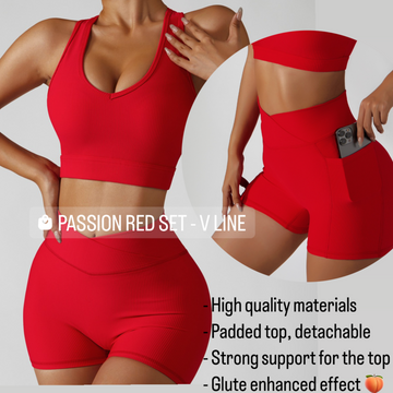 Passion Red Short Set - V Line