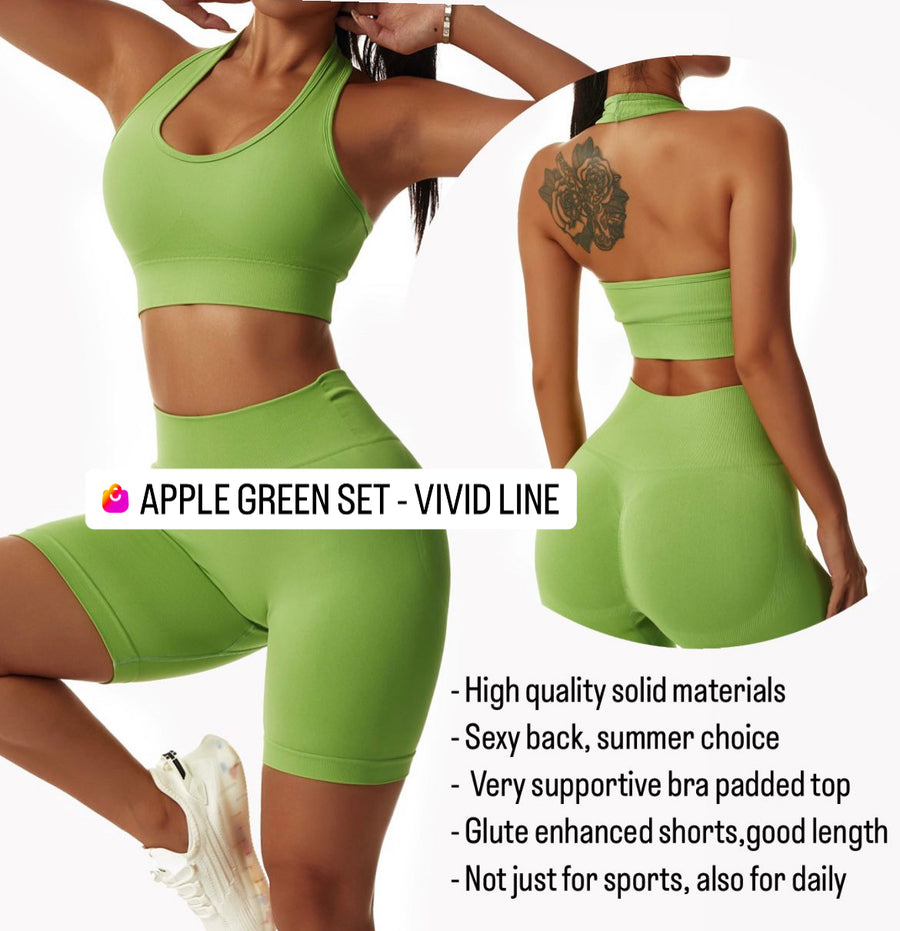 Vivid Line Short Set - Apple Green