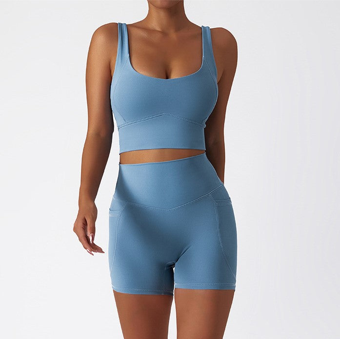 Summer Classic Style Short Set - Grey Blue