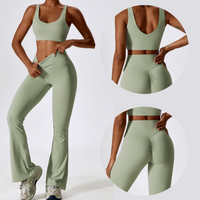 Deep V Flared Legging Set - Mint Green