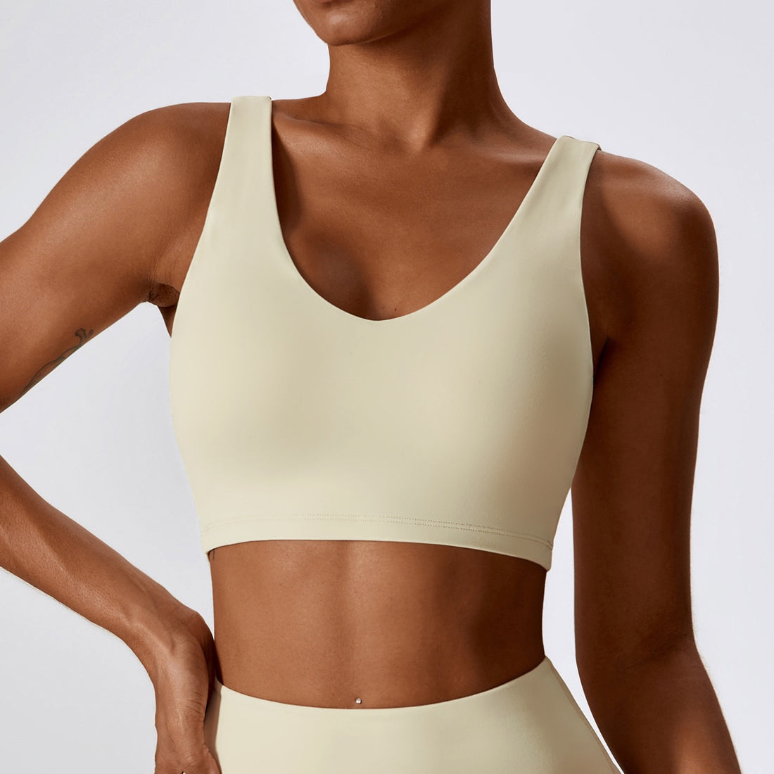 Deep V Soft Fabric Crop Top - Cream White