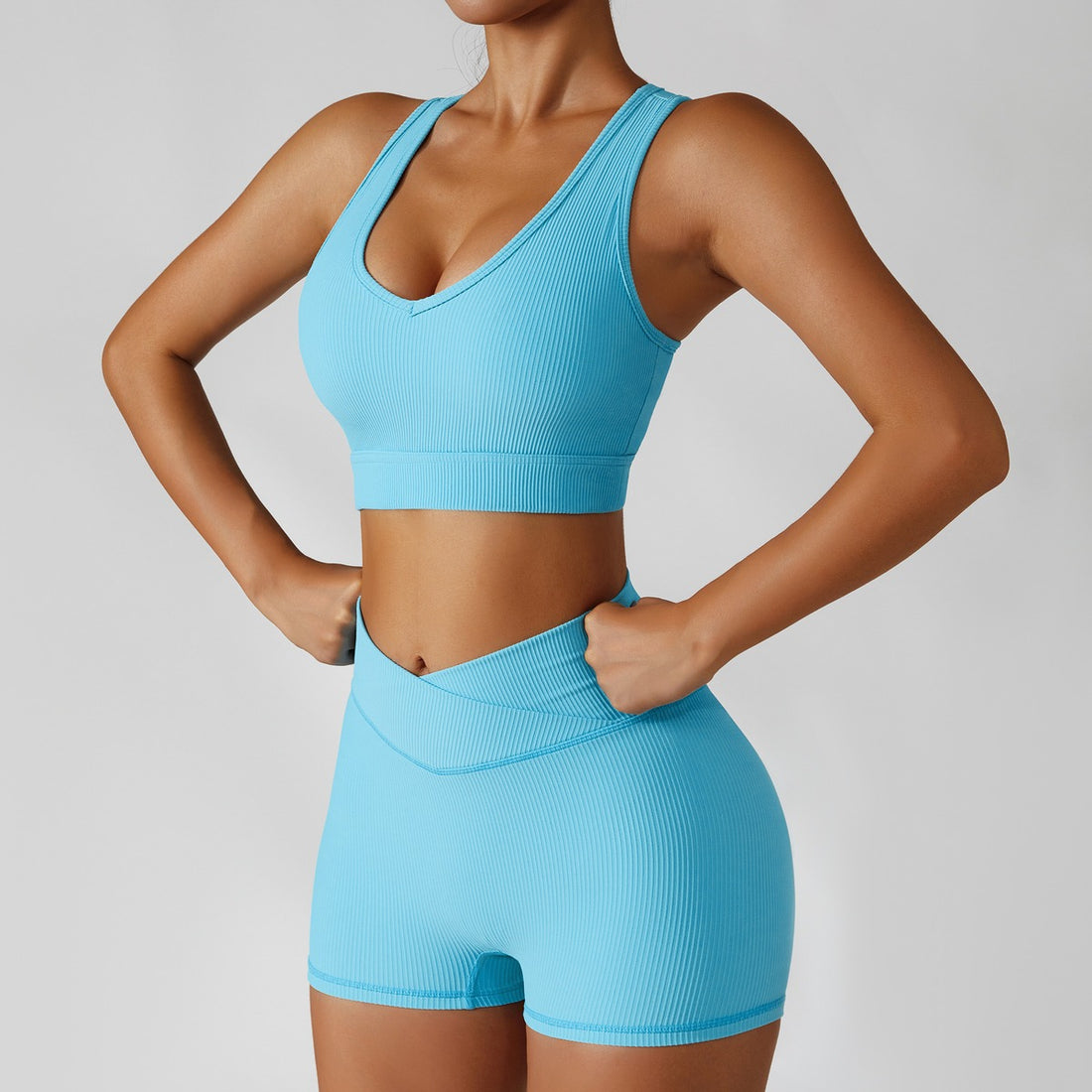 Pastel Blue Short Set - V Line